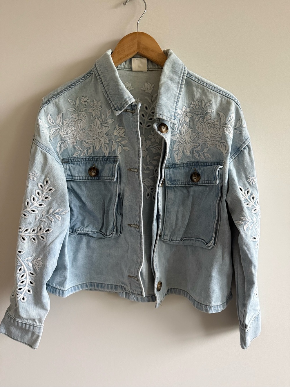 By Together Light Blue Embroidered Denim Jacket